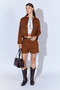 Brown Self-Belted Women's Suede Shorts - Ek100674998 - 3
