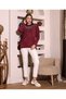 Stone Embroidered Washable Long Sleeve Crew Neck Burgundy Knitwear Sweater Comfortable Fit Casual Stylish Women's Blouse - 5