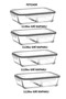 Feyzade Fresh Two-Section Interlocking Glass Storage Container Set of 4 1120Cc Rectangular (Frs-297) Gray Lid