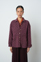 Women's Burgundy Color Double Pocket Polka Dot Patterned Shirt - Jacket