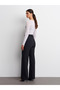 72169 Wide Leg Fabric Trousers-Black - 2