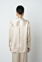 Women's V-Neck Light Beige Color Plain 100% Viscose Gold Buttoned Shirt - 5