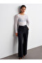 72169 Wide Leg Fabric Trousers-Black