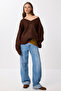 Oversize V-Neck Soft Knit Sweater Lns0081 Brown - 2