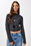 Crop Yumoş Knitted Blouse Lub0236 Anthracite - 2