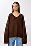Oversize V-Neck Soft Knit Sweater Lns0081 Brown - 4
