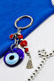 Handmade Navy Blue Glass Evil Eye Beaded Cluster Heart Keychain, New Bag Ornament - 5