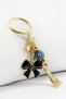 Gold Colored Blue Evil Eye Beaded Cluster Ribbon Keychain, New Bag Ornament