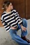 Navy Blue Crew Neck 100% Cotton Striped Long Sleeve T-Shirt Sh313