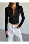 Women's Black Diving Fabric Zipper Closure Finger Loop Sweatshirt Hzl25W-Fry123441 - 4