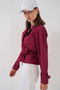 Women's Belted Short Trench Coat 5970 - Burgundy - 3
