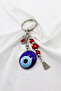 Handmade Navy Blue Glass Evil Eye Beaded Cluster Heart Keychain, New Bag Ornament - 2