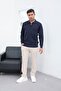 Polo Neck Zip Front Long Sleeve Cotton Jacquard Knitwear - 2