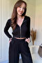 Hooded Zippered Black Crop Cardigan Modal Fabric Set