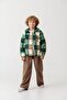 Boy's Cotton Green Checkered Patterned Fleece Jacket – Buttoned with Pockets