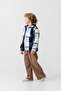 Boy's cotton blue checkered patterned fleece jacket - buttoned with pockets - 6