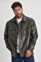 Premium Men's Comfortable Fit Fleece Lined Khaki Sports Leather Jacket Ls-58543 - 6