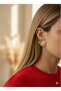 Gold Color Steel Big Flower Model Zircon Stone Detailed Women's Earrings - 3