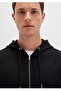 Hooded Zip-Up Loose Fit Basic Sweatshirt - 4
