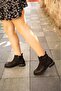 8380 Genuine Leather Low Heel Zippered Boots with Buckle and Latex Detail - 5