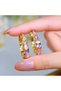 Gold Color Women's Purple and Yellow Stone Hoop Earrings - 4