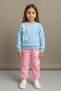 Pink and Blue Girls' Ribbon Detailed Top and Bottom Set