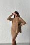 Women's Camel Brown Skirt Sweater Scarf 3-Piece Knitwear Set - 7
