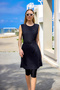 Black Semi-Closed Hijab Swimsuit with Hidden Zipper, Belt, Water Repellent H2508 - 2