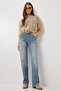 Straight Leg Mid Waist Striped Jeans Lut0021 Medium Blue