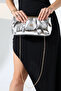 Women's Silver Chain Strap Portfolio Evening Bag – Stylish Shiny Shoulder Bag for Nights Out and Events - 6