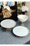 3 Piece Cool Cream Porcelain Pedestal Table Presentation Plate Set (Gold&Silver)