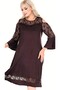 Round Neckline Skirt on the Chest and Lace Detail on the Sleeves Long Flared Sleeves with Shoulder Cutouts Stretchy Dress - 6