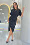 Women's Black Crew Neck Midi Length Dress
