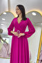 Fuchsia Double-Breasted Belted Midi Length Chiffon Dress - 2
