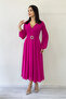 Fuchsia Double-Breasted Belted Midi Length Chiffon Dress