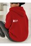 Women's Red Oversized Hooded Sweatshirt – “Be You” Text Printed, Kangaroo Pocket