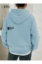 Women's Light Blue Oversize Hooded Sweatshirt – “Be You” Text Printed, Kangaroo Pocket - 3