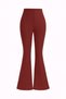 Burgundy Ribbed Asymmetrical One Shoulder Spanish Sleeve Blouse & High Waist Wide Leg Pants Set - 3