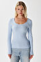 Women's Heat Lux Touch U Neck Blue Long Sleeve Soft Blouse