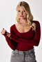 Women's Heat Lux Touch U Neck Burgundy Long Sleeve Soft Blouse - 2