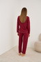 Burgundy Long Sleeve Pajama Set with Rose Accessories 7939 - 3