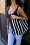 Prades Women's Black Striped Net Detail Bag