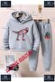Children's Unisex "Dinosaur Red Patterned" Special Printed Hooded Tracksuit Set