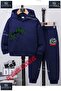 Children's Unisex Special Printed Hooded Tracksuit Set with Dinosaur Green Pattern on the Side