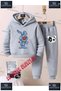 Children's Unisex Custom Printed Hoodie and Sweatpants Set with Patch of a Teddy Bear on a Blue Single Pin