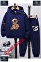 Children's Unisex Custom Printed Hoodie and Sweatpants Set with Patchwork Bear and Brown Letters
