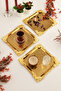 Rio Gold Stainless Patterned Square Corner Coffee and Tea Serving Tray with Gold Flower Detail, Set of 3