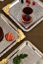 Abra Silver Stainless Patterned Square Corner Coffee and Tea Serving Tray with Gold Flower Detail, Set of 3 - 2