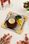 Rio Silver Stainless Patterned Square Corner Coffee and Tea Serving Tray with Gold Flower Detail, Set of 1 - 2
