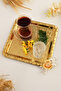 Oslo Gold Stainless Patterned Square Corner Serving Tray with Butterfly Stone Detail, Set of 1, Coffee Tea Presentation Tray - 2